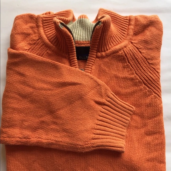 VTG Bill Blass Men Sweater Chunky Medium Orange Cotton Half Zip Long Sleeve - Picture 8 of 13